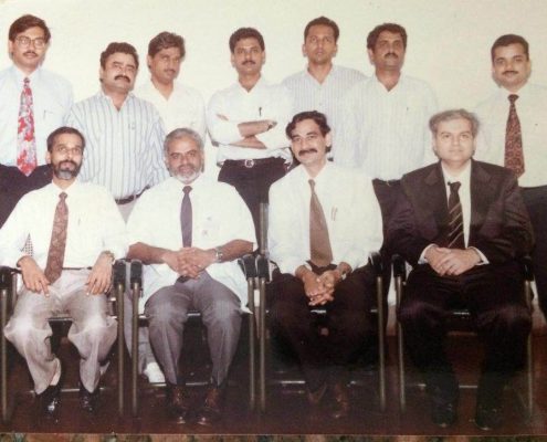 JJ Orthopaedics in the mid 1990's- sitting on the left, Dr. Shakir Kapadia, Late Dr. D.G. Dongaonkar, Dr. Johari and Dr. Sudhir Joshi. Standing extreme right is Dr. Sangeet Gawhale and standing second from left is the late Dr. Sanjay Jagtap. Dr. Dongaonkar was subsequently also the Dean and then Vice Chancellor of the Maharashtra University of Health Sciences.